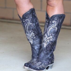 Corral Black Embroidered Studded Western Boots A3637 Leather Cowgirl 9.5